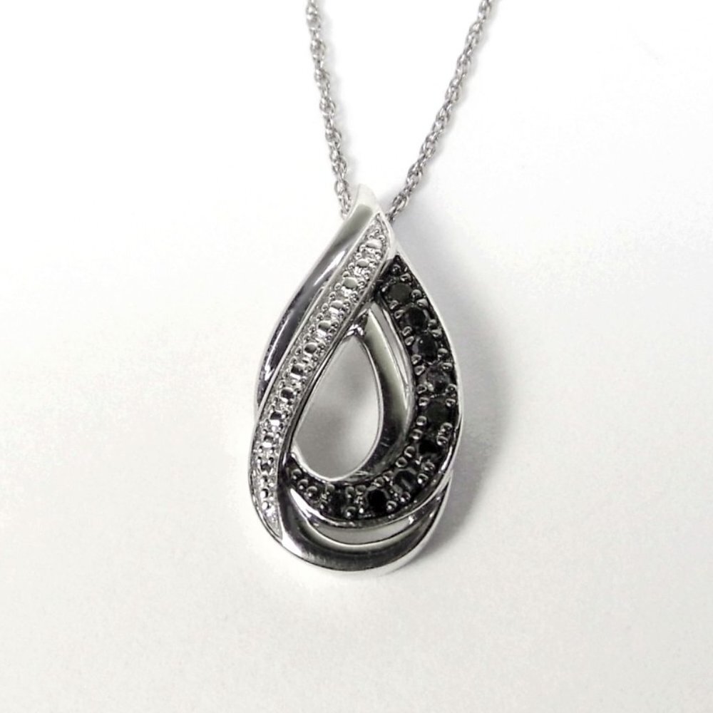 Black simulated Diamond SILVER Necklace 18" - Picture 2 of 5